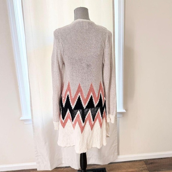 American rag Knit knee length cardigan open chevron zig zag medium in Cream - Picture 2 of 8